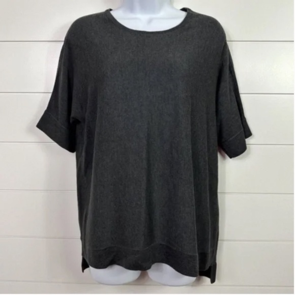 ❤️ Eileen Fisher SILK short sleeve sweater gray grey blouse top charcoal - Picture 2 of 7